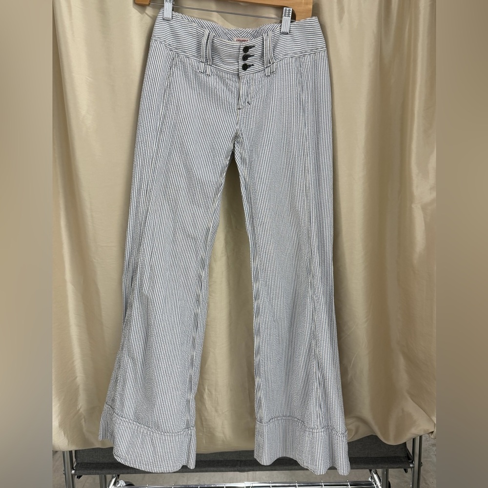 FP Movement by Free People Striped Wide Leg Pants - Blue and white seersucker.